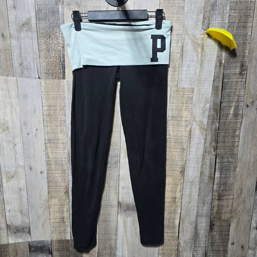Victoria's Secret PINK Yoga Foldovaer Black Blue Leggings Comfy Lounge Trendy